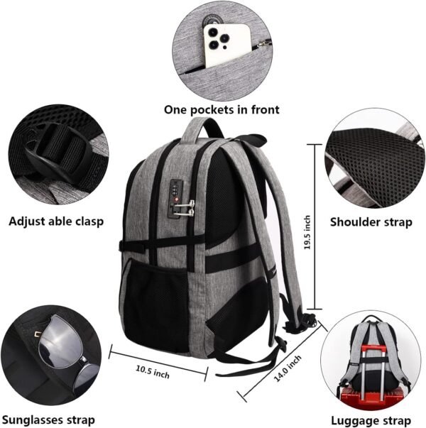 SHRRADOO Travel Laptop Backpack, Business Anti Theft Slim Durable Laptops Backpack with USB Charging Port, College High School Computer Bag for Men Women Fits 17 Inch Notebook - Image 3