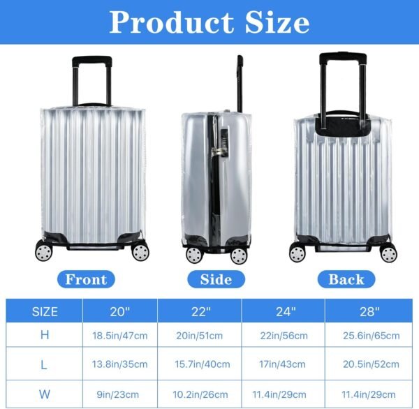 4 PCS Luggage Covers,20/22/24/28 In Clear PVC Suitcase Covers for Luggage,Waterproof Luggage Protector for Travel (Transparent Border, Regular Style) - Image 2