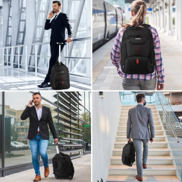 Rolling Backpack, Large Backpack with Wheels for Men Women Adults, 17inch Waterproof Wheeled Travel Laptop Backpack Carry on Luggage Bag Trolley Suitcase Business College School Computer Bookbag,Black - Image 6