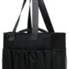 Black Utility Tote Bag with Pockets Large Tote Bag with Compartments for Women Zipper Tote Bags for School Travel Work Shoulder Tote Bag for Everyday Tote Bag with Water Bottle Pocket Women Gift Ideas