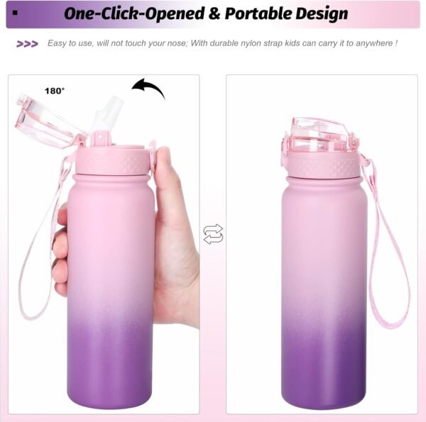 Oldley Water Bottles 20 oz Insulated Water Bottle with Straw 3 Lids,Vacuum Stainless Steel Water Bottles, Leak & Sweat Proof Sport Water Bottle Gym for Kids Adults - Image 5