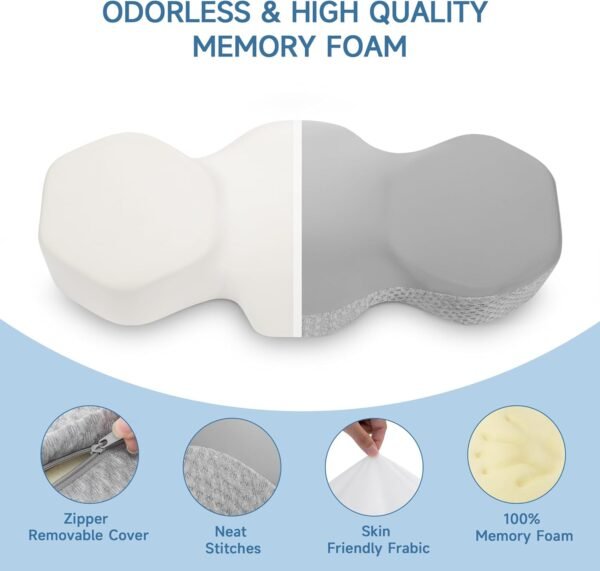 Cervical Pillow for Neck Pain Relief, 2024 Portable Travel Memory Foam Pillow with Bag, 3D Eye Masks and Earplugs, Washable Pillowcase, Side Sleeper Pillow for Adults Back Stomach Sleeper - Image 6