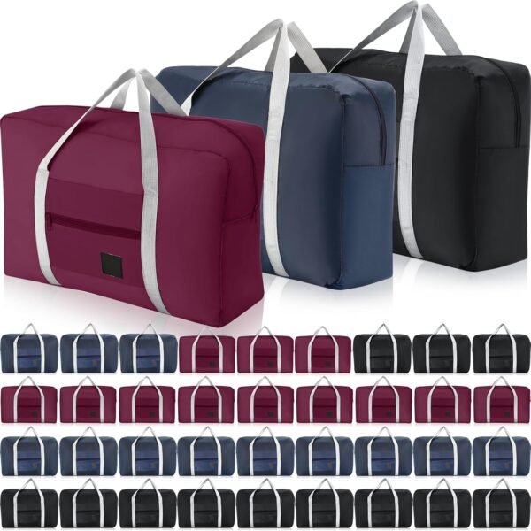 Sweetude 36 Pcs Foldable Travel Duffel Bag Bulk Carry Luggage Bag with Trolley Sleeve, Waterproof Bag Lightweight Weekender Bag for Homeless Donations Sport, Gym, Vacation