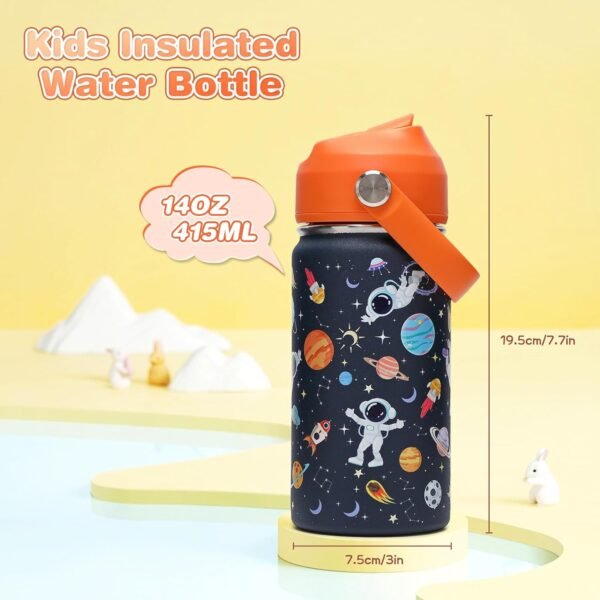 Kids Insulated Water Bottle with Straw Lid, 14oz Double Wall Vacuum 18/8 Stainless Steel Kids Tumbler, BPA-FREE Leak Proof Toddler Metal Water Bottle Kids Cups for School Travel Boys Girls - Image 2