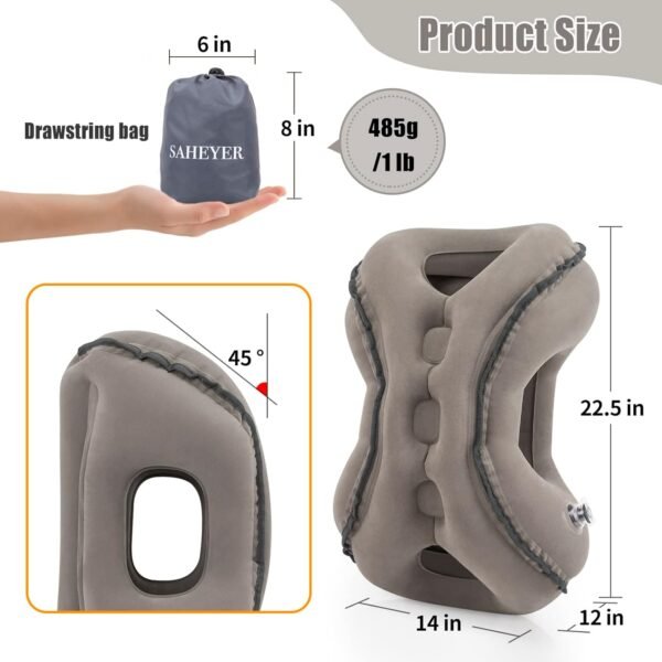 SAHEYER Inflatable Travel Pillows, New Upgrade Inflatable Airplane Pillow for Sleeping Rest Avoid Neck and Shoulder Pain, Inflatable Neck Pillow with Free Eye Mask and Earplugs (Grey) - Image 2