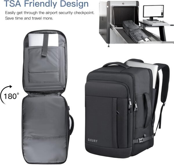 Carry On Backpack, 50L Travel Backpack, Luggage Backpack TSA Flight Approved Laptop Backpack for Men & Women, Large Expandable Backpack 40L Daypack Lightweight Business Weekender Bag, Black - Image 5