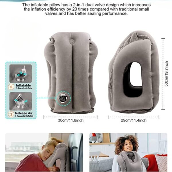 Inflatable Travel Pillow for Airplanes, Trains, Buses, Cars and Office. Stabilizes Posture, Prevents Neck Pain and Provides Relaxing Sleep on The go (Grey). - Image 4
