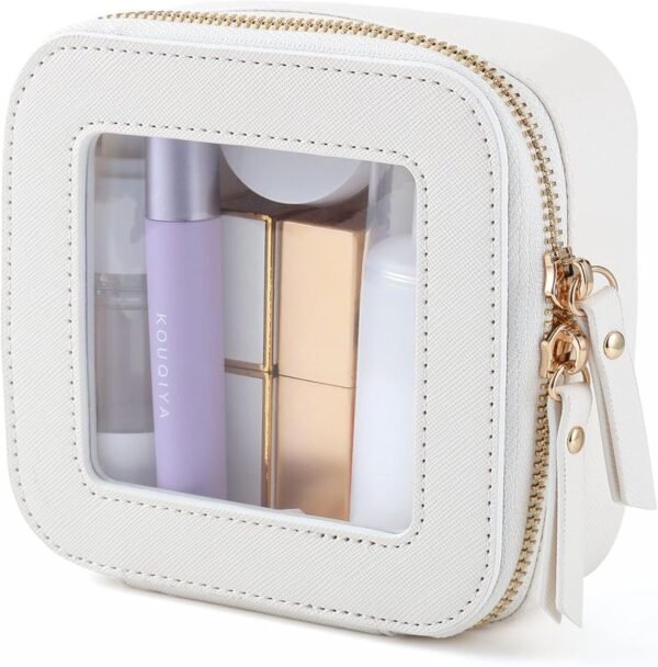 Small Clear Makeup Bag for Women, Mini Cosmetic Bag Toiletry Bag Organizer,Waterproof Travel Make Up Bag Pouch with Zipper,Travel Essentials Present for Mom Wife (White, Mini)