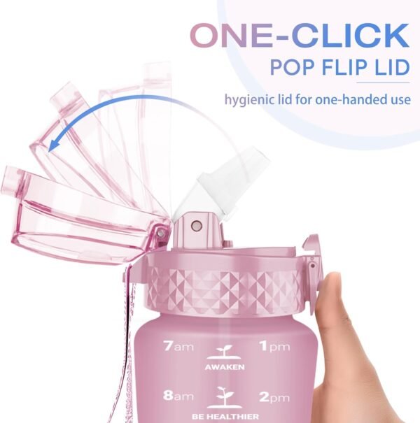 OLDLEY Kids Water Bottle for School, 12 oz (Straw Lid) BPA-Free Reusable Leak-proof Durable Tritan Plastic Water Bottles with One-handed Opening Straw Lids, Anti-dust Spout Cover (Pink-Blue) - Image 5