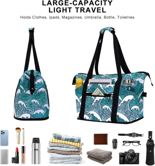 HAWEE Expandable Duffel Bag for Women with Trolley Sleeve/Wet Pocket Weekender Travel Tote Large Carry On Overnight Luggage - Image 6