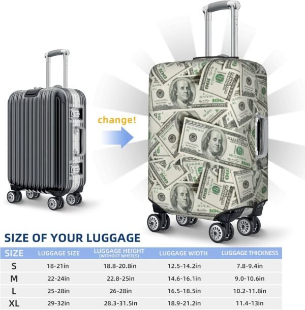 Money Luggage Suitcase Covers Elastic Washable 100 Dollar Bill Cash Present Luggage Protector Travel Suitcase Protective Cover For Kid And Adult, S (Fit 18-21 Inch Luggage) - Image 2
