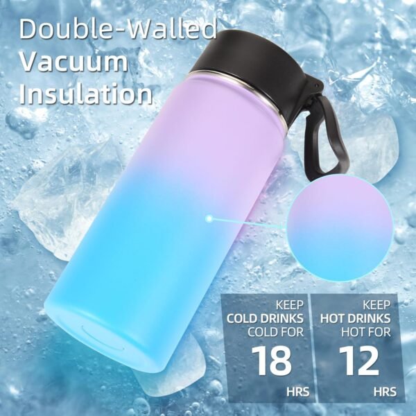 Volhoply 16oz Kids Multic Gradient Color Insulated Stainless Steel Water Bottle with Straw Lid,Double Wall Thermos for School with Handle,Reusable BPA-free Children Travel Flask(Assorted,4 Pack) - Image 2