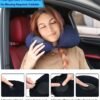 Travel Blanket and Pillow Set - Portable Inflatable Travel Neck Pillow and Premium Soft Airplane Blanket with Built-in Soft Bag, Neck Snaps, Zippered Pouch,and Hand Luggage Strap,70" x 40" (Navy Blue) - Image 4