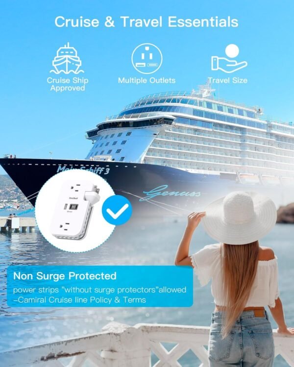 Travel Essentials, Cruise Ship Power Strip with USB Ports, 2 Outlets 3 USB (2 USB C) Wrapped Short Extension Cord 12 inches Desktop Charging Station Power Strip for Travel Hotel Cruise Must Haves - Image 6