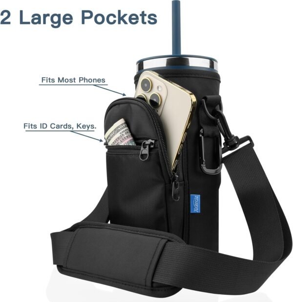 Xxeciz Water Bottle Carrier Bag for Hydro Flask Travel 40/32 oz Tumbler with Phone Pocket, Nylon Water Bottle Holder with Strap Water Bottle Sling Pouch for Hydro Flask Cup Accessories - Image 4