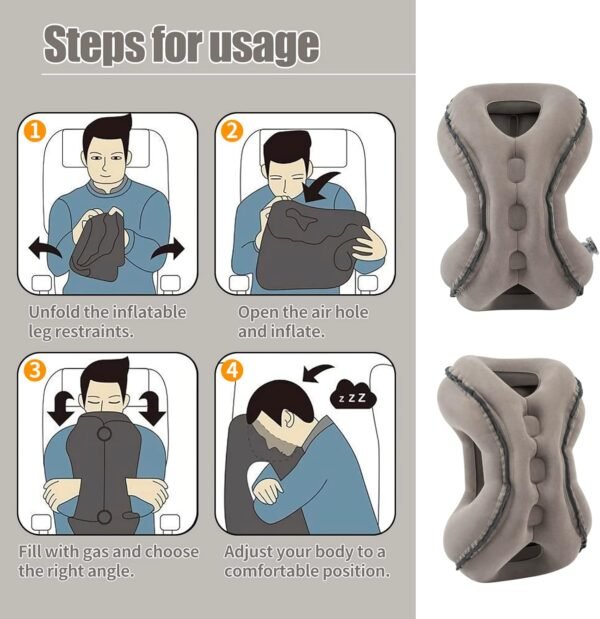 SAHEYER Inflatable Travel Pillows, New Upgrade Inflatable Airplane Pillow for Sleeping Rest Avoid Neck and Shoulder Pain, Inflatable Neck Pillow with Free Eye Mask and Earplugs (Grey) - Image 3