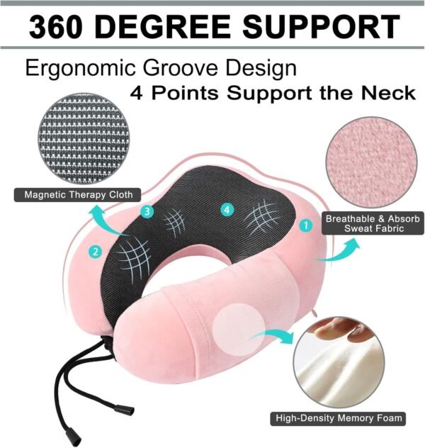 Travel Pillow and Blanket Set Neck Pillows Soft Blankets with Sleep Mask Travel Essentials for Airplane Car Memory Foam Pink - Image 2
