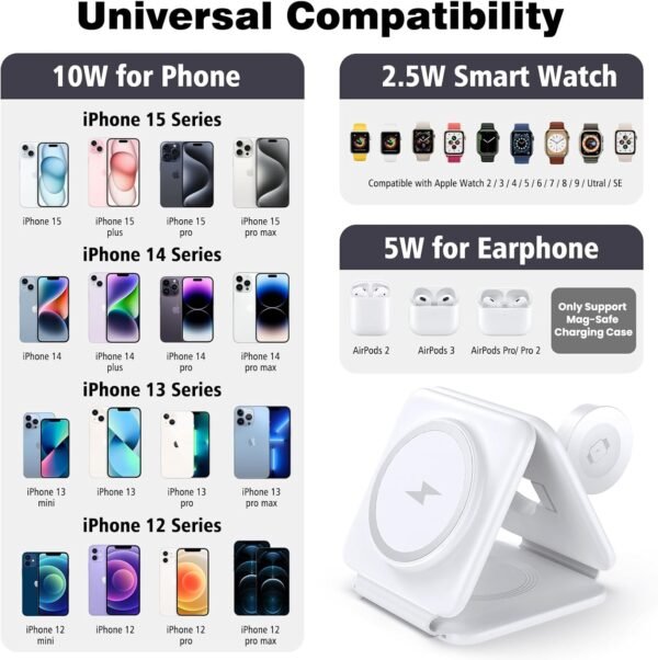 Charging Station for Apple Multiple Devices - 3 in 1 Foldable Magnetic Wireless Charger Dock - Travel Charging Pad for iPhone 16 15 14 13 12 Pro Max Plus Watch & Airpods - Image 5