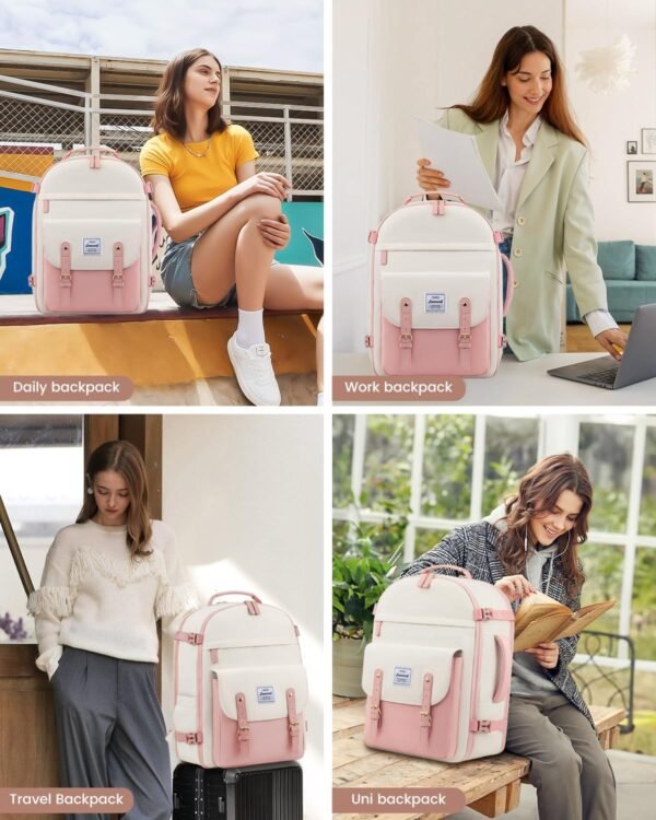 LOVEVOOK Pink Cute Travel Backpack For Teenager Girls, College Student School Backpack Bookbag Essentials, TSA 40L Large Carry On Backpack Flight Approved Personal Item Travel Bag, 17" Laptop Backpack - Image 9