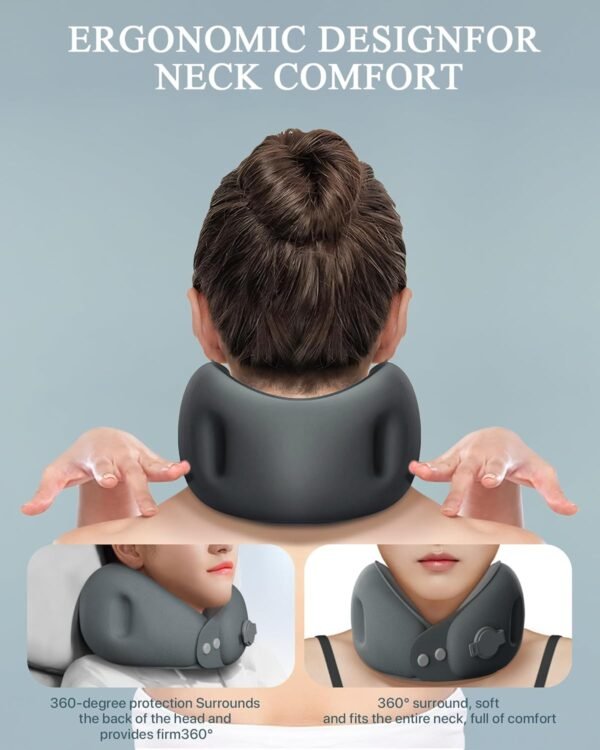 Travel Pillows For Airplanes ，Portable Inflatable Neck Pillow ，360-Degree Support, Quick Inflate/Deflate, Premium Polyester, Compact Friendly with Storage Box for Car, Office, and Outdoor Activities - Image 5