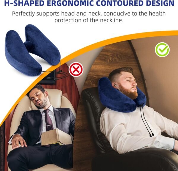 Inflatable Travel Pillow, H-Shape Inflatable Neck Pillow for Traveling on Plane, Washable Cover Travel Pillow Inflatable Airplane Pillow for Neck Support, Blow up Neck Pillows for Air Travel - Image 2