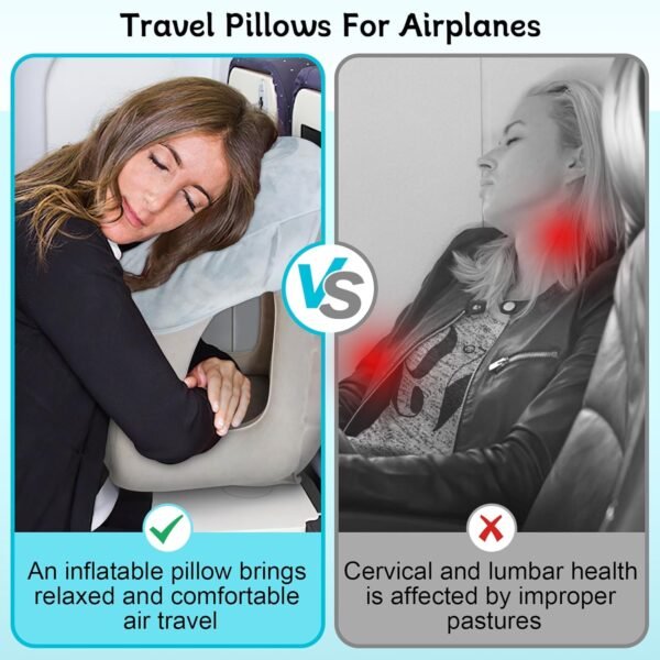 Inflatable Travel Pillow, Multifunction Travel Neck Pillow with Super Soft Slipcover, Comfortably Supports Head and Chin for Airplane, Car, Trains, Bus and Office(Grey) - Image 2