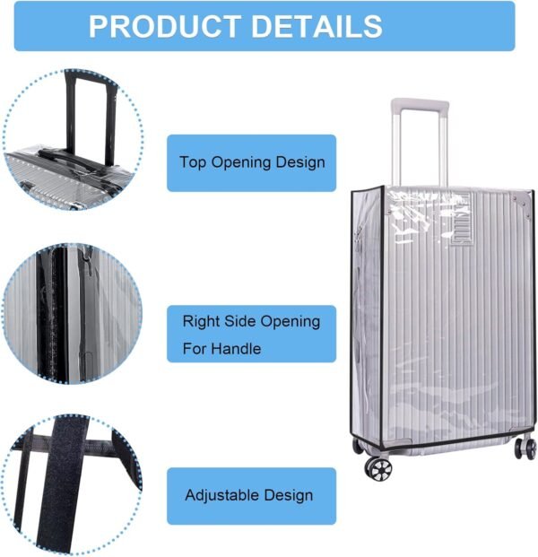 3PCS Waterproof Luggage Protective Cover with Colorful Straps Clear Suitcase Cover Protectors PVC Transparent Travel Dustproof Luggage Sleeve Protector(20 Inches, 24 Inches, 28 Inches) - Image 4