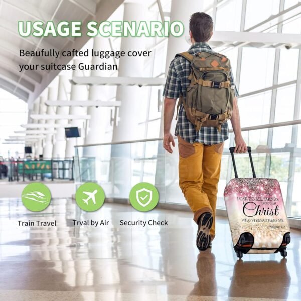 Luggage Covers for Suitcase TSA Approved,Elastic Washable Suitcase Cover Protector, I can do all things through christ Luggage Cover Sleeve Wrap for 19/ 20/ 21 Inches Suitcase Travel Accessories - Image 3