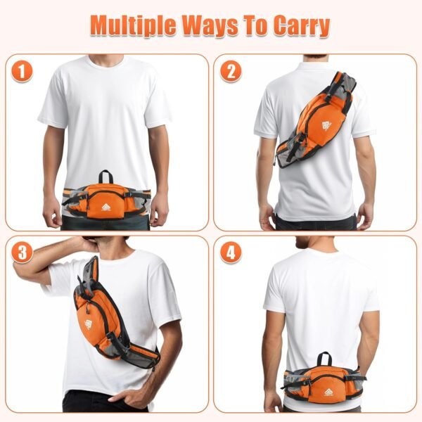 Fanny Pack Waist Bag with Water Bottle Holder for Men Women Running Hiking Travel Dog Walking Workout Cycling Outdoor (Orange) - Image 7