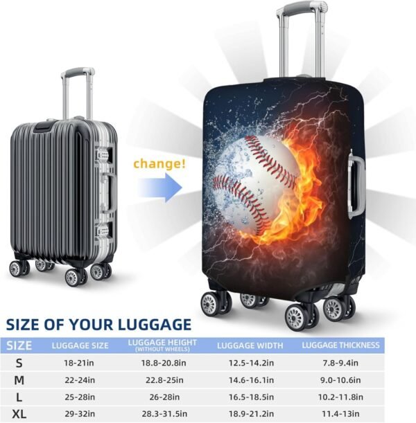 Baseball In The Water And Fire Luggage Suitcase Covers Elastic Washable Baseball Ball Lover Luggage Protector Travel Suitcase Protective Cover For Kid And Adult, M (Fit 22-24 Inch Luggage) - Image 2