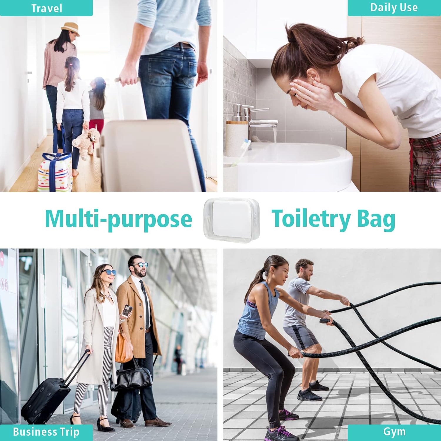 F-color Clear Makeup Bags 2 Pack TSA Approved Toiletry Bag, 2 Size Women's Clear Toiletry Bags Fit Carry-on Travel Essentials, 1 Large 1 Medium, Matte White - Image 5