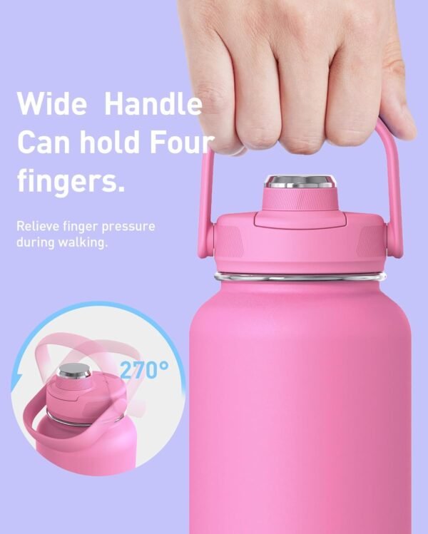 TOURIT 32 oz Insulated Water Bottle, Stainless Steel Sports Water Bottles With Top Handle, Double-Wall Travel Thermal Water Flask, BPA Free Leakproof Thermos Bottle for Sports and Travel,Pink - Image 3