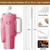 Water Bottle Carrier Bag with Phone Pocket for Stanley 40 oz Tumbler Neoprene Water Bottle Sling Sleeve Holder for Stanley Cup Accessories with 1 Straw Cover & 2 Straws & 1 Brushes (Pink) - Image 5