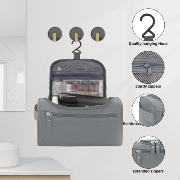 Buruis Travel Toiletry Bag for Men and Women, Hanging Toiletry Organizer Cosmetics Makeup Bag, Water-resistant Dopp Kit Shaving Bag, Small Toiletry Bag for Travel Essentials, Accessories - Image 2