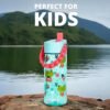Elemental Leak Proof Water Bottles for Kids - Splash Kids Water Bottle for School with Fun Fidget Pop-it Handle - BPA Free Tritan Plastic Reusable Water Bottle with Straw - Fancy Frog - 18oz - Image 5