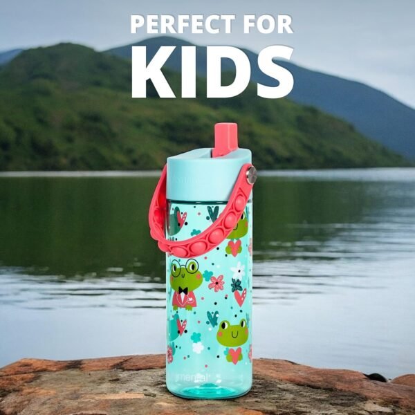 Elemental Leak Proof Water Bottles for Kids - Splash Kids Water Bottle for School with Fun Fidget Pop-it Handle - BPA Free Tritan Plastic Reusable Water Bottle with Straw - Fancy Frog - 18oz - Image 5