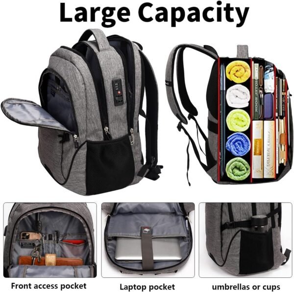 SHRRADOO Travel Laptop Backpack, Business Anti Theft Slim Durable Laptops Backpack with USB Charging Port, College High School Computer Bag for Men Women Fits 17 Inch Notebook - Image 4
