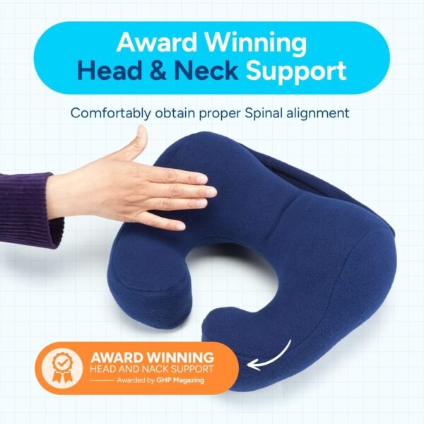 SunnyBay Travel Neck Pillow for Airplanes, Car & Chair - Ultimate Sleeping Accessories for Traveling - Neck Support and Pain Relief - Original Pillows for Chemo Patients (Navy Blue, Medium) - Image 3