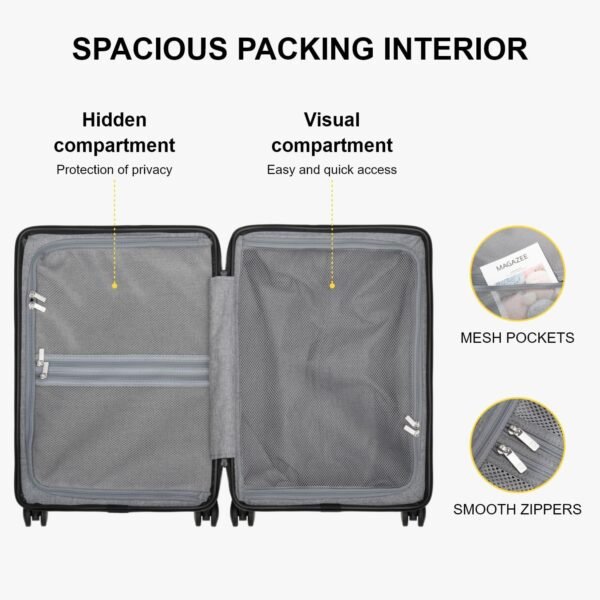 LEVEL8 Hard Shell Carry on Luggage Airline Approved, Carry on Suitcases with Wheels, Lightweight Luminous Textured Travel Luggage, Tsa Approved, 20 Inch Small Carry-On, Black - Image 8