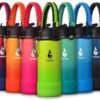 Farsea Insulated Water Bottle With Paracord Handle, Protective Silicone Boot and 2 Lids (Straw Lid & Spout Lid), Stainless Steel Water Bottle Wide Mouth, Double Wall Sweat-Proof BPA-Free, 18 oz