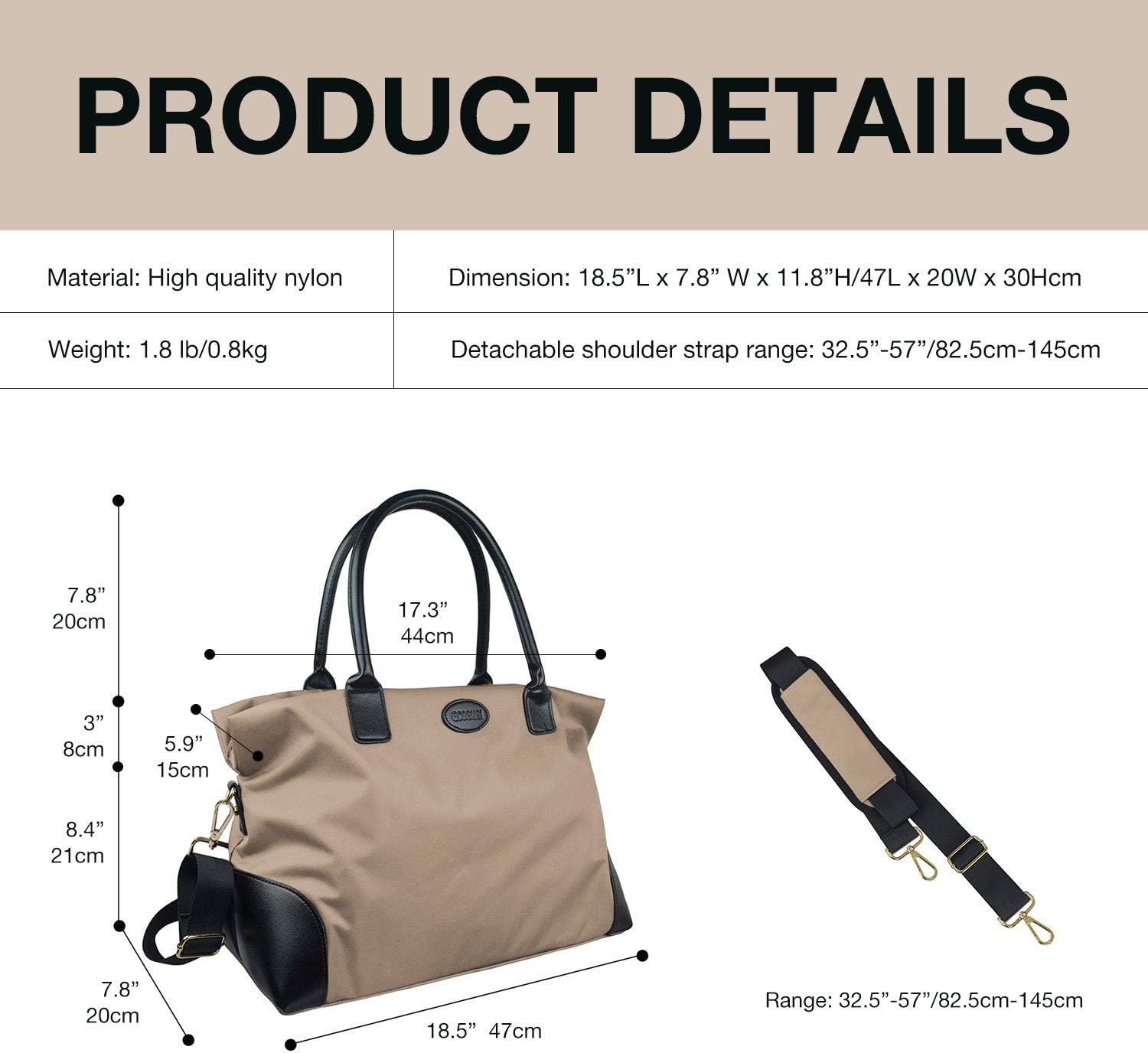 ECOSUSI Duffle Bag Weekender Bag Nylon Overnight Bag Travel Tote Carry On Bag with Trolley Sleeve for Travel, Sports - Image 6