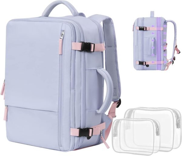 Travel Backpack for Women, Airline Approved Carry On Luggage As Personal Items, 17.3 inch Laptop School Backpack, Waterproof Weekender Bag, Hiking Backpack(Purple)