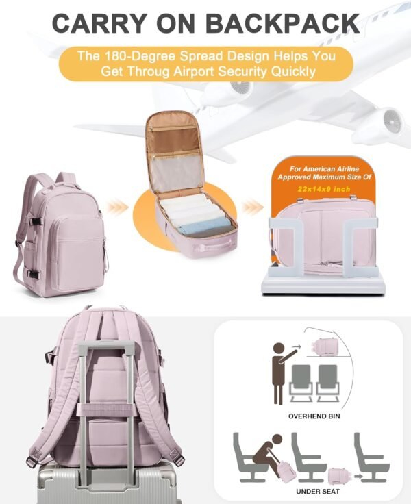 Travel Backpack For Women Men Personal Item Backpack Carry On Backpack For Airplanes Hiking Waterproof Anti Theft Backpack Work Teacher College Laptop Backpack For Women Traveling Backpack Pink Purple - Image 6