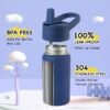 12oz Kids Water Bottle for School Boys&Girls, Leak-Proof Toddler Water Bottle, Stainless Steel Vacuum Insulated Bottle with Straws Lids, Navy blue - Image 3