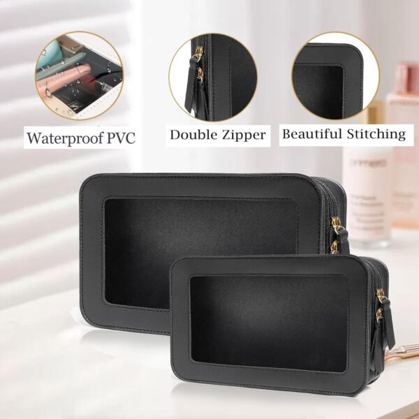 Clear Makeup Bag, Travel Toiletry Bag with Zipper, Clear Cosmetic Organizer Fit Carry-on Travel Essentials,Clear Cosmetic Bags for Women Men Multipurpose Portable Cosmetic Organizer(BLACK 1) - Image 4