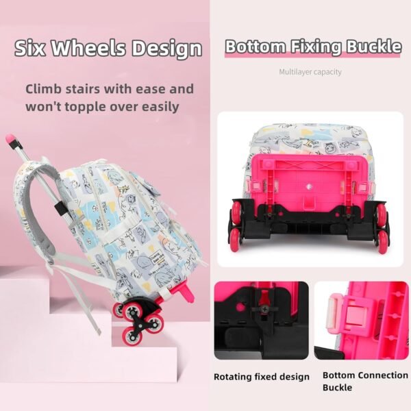 Mildame Rolling Backpack for Girls Boys, Kids Roller Wheels Bookbag for Elementary School Trolley Wheeled Luggage for Teens Travel - Image 5
