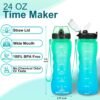 24 OZ Motivational Kids Water Bottle With Time Marker,Straw Lid,Leak Proof, Tritan BPA Free Sports Water Bottle Green-Blue(1 Lid) - Image 2