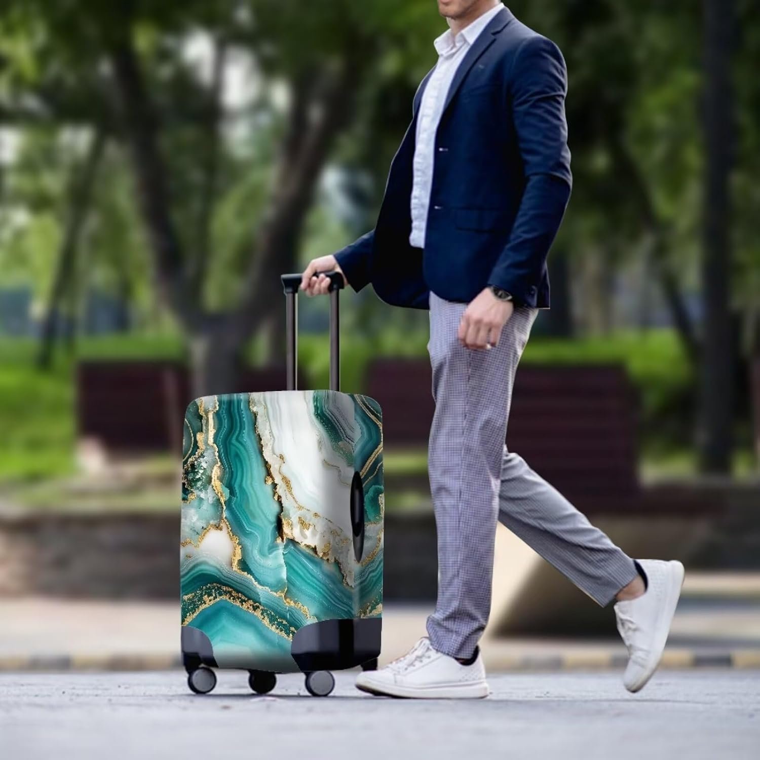Green Marble Suitcase Cover Travel Luggage Cover Suitcase Protector Fits 18-32 Inch Luggage Protector Cover Dust Cover Washable Baggage Covers -X - Image 3