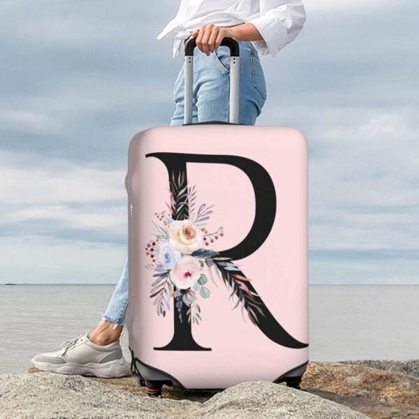 Spandex Travel Luggage Cover Cute Pink Suitcase Protector Bag,Black Letter R With Boho Floral Flowers Leaves Anti-Scratch,Dust-Proof Washable Suitcase Sleeve For Kid Adult,M (For 22-24 Inch Luggage) - Image 9