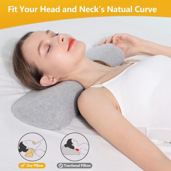 Cervical Neck Pillows for Pain Relief Sleeping, Memory Foam Neck Bolster Pillow for Stiff Pain Relief, Neck Support Pillow Neck Roll Pillow for Bed Pillow (Light Grey) - Image 3